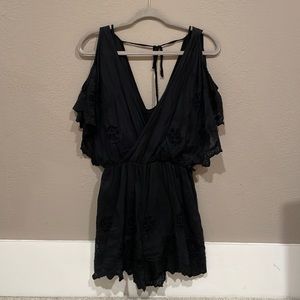 Astr The Label Embroidered Romper Silk Cotton Blend Black Small